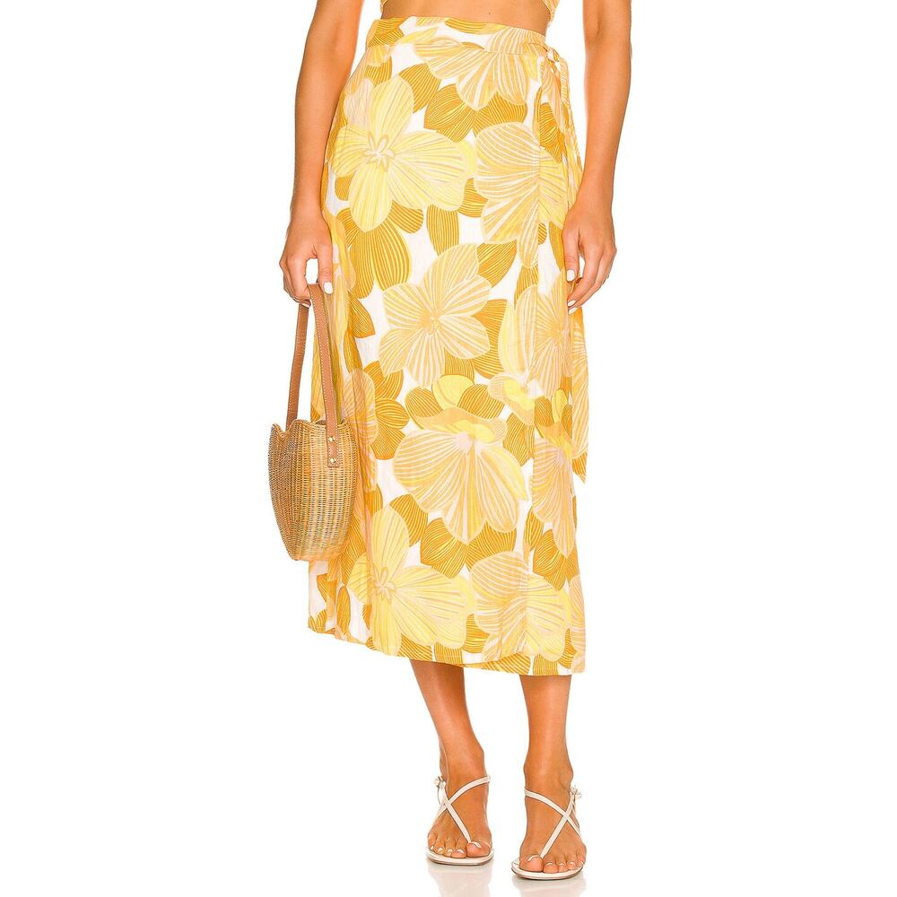 Faithfull the Brand Yellow Floral Midi Skirt